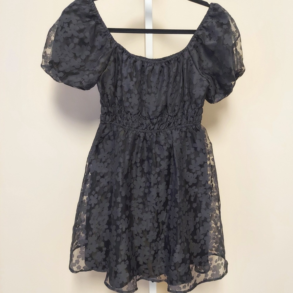 Altard State Black Lace Puff Sleeve Mini Dress XS Whimsigoth Coquette